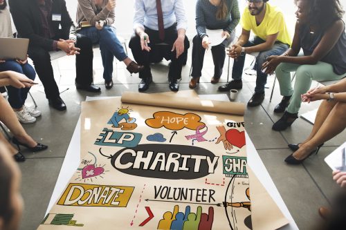 Charity poster with group